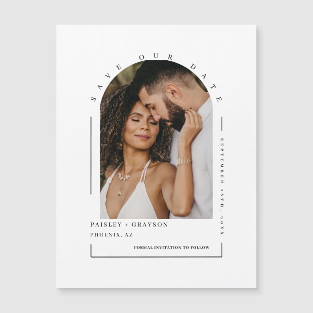 Das moderne Boho Arch Foto Rette unsere Datums-Mag Magnetkarte (Vorderseite)