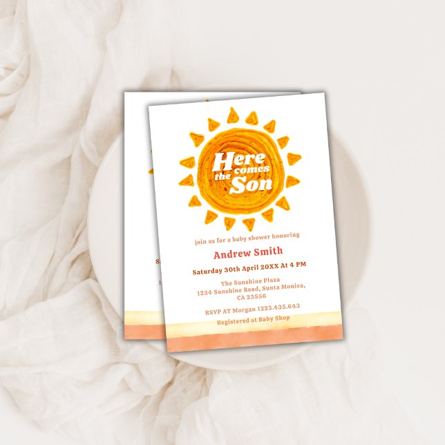 Das moderne Boho kommt hier zur Son Baby Dusche Einladung (Modern Boho Here Comes The Son Baby Shower Invitation)