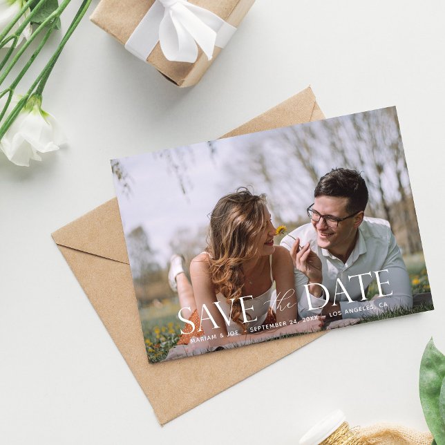 Das moderne Foto Script H Save the Date Einladung (Von Creator hochgeladen)