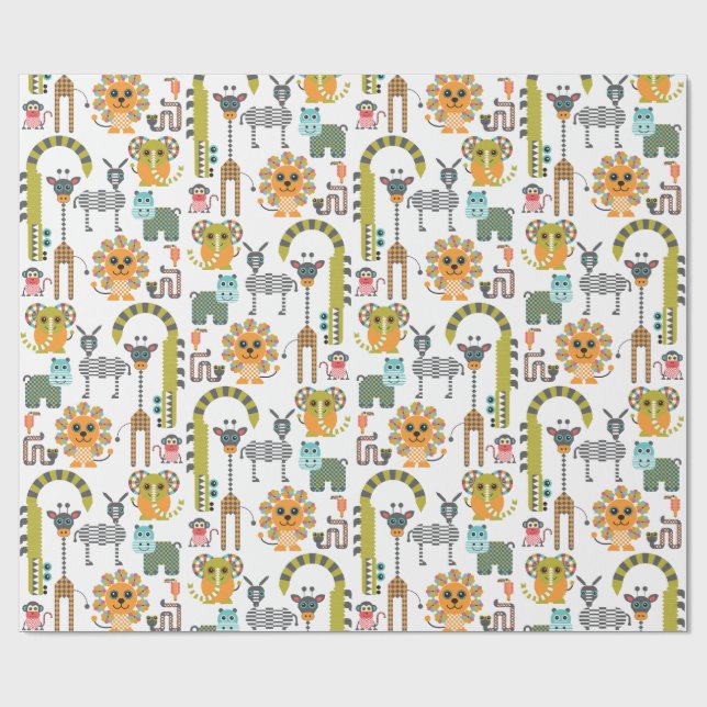 Das moderne "Jungle Safari Animals Wrapping Paper" Geschenkpapier (Flach)