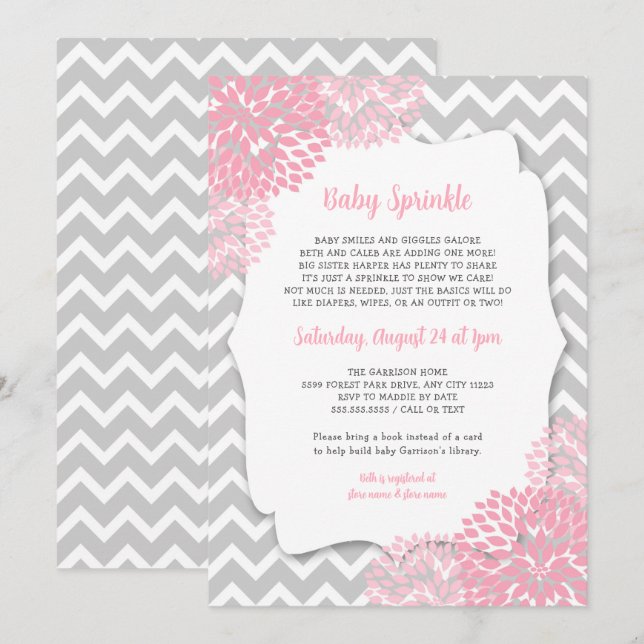 Das moderne Pink Dahlia Baby Sprinkle lädt ein Einladung (Vorne/Hinten)