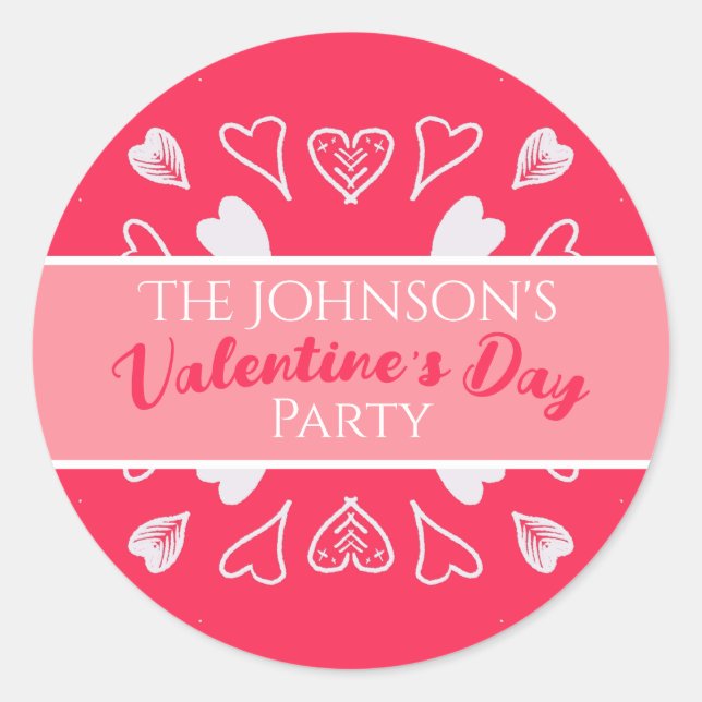 Das moderne Valentinstag-Party Rosa Runder Aufkleber (Vorderseite)