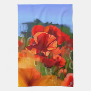 Das Mohn-Haus - Ölgemälde Geschirrtuch