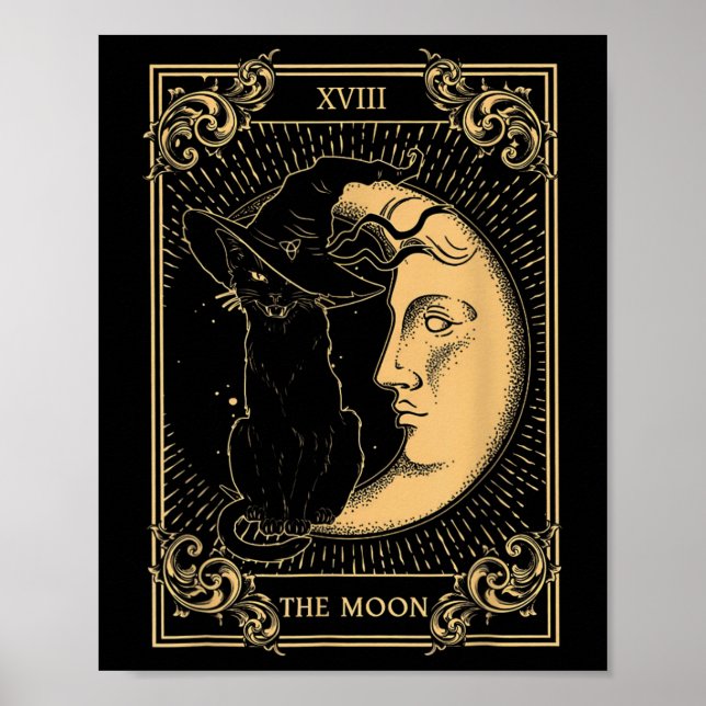 Das Mond-Tarot Xvii Inspirierte Black Cat Hexenhut Poster (Vorne)