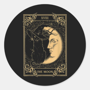 Das Mond-Tarot Xvii Inspirierte Black Cat Hexenhut Runder Aufkleber