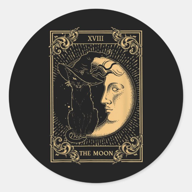 Das Mond-Tarot Xvii Inspirierte Black Cat Hexenhut Runder Aufkleber (Vorderseite)