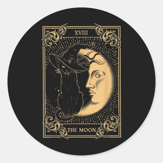 Das Mond-Tarot Xvii Inspirierte Black Cat Hexenhut Runder Aufkleber (Vorderseite)