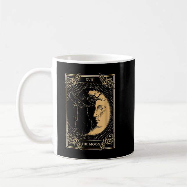 Das Mond-Tarot XVII Inspirierte Schwarze Katze mit Kaffeetasse (Links)