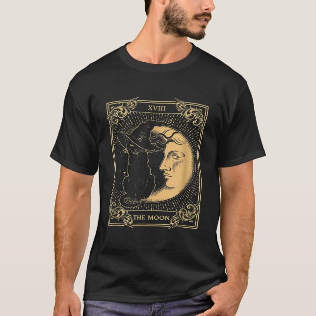 Das Mond-Tarot XVII Inspirierte Schwarze Katze mit T-Shirt (Vorderseite)
