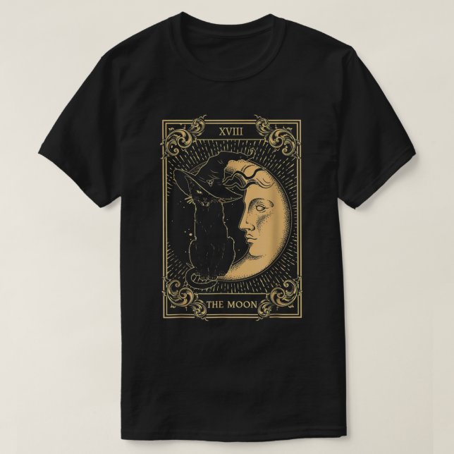 Das Mond-Tarot XVII Inspirierte Schwarze Katze mit T-Shirt (Design vorne)