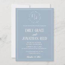 Das Monogramm: Staubblaue Hochzeitseinladung