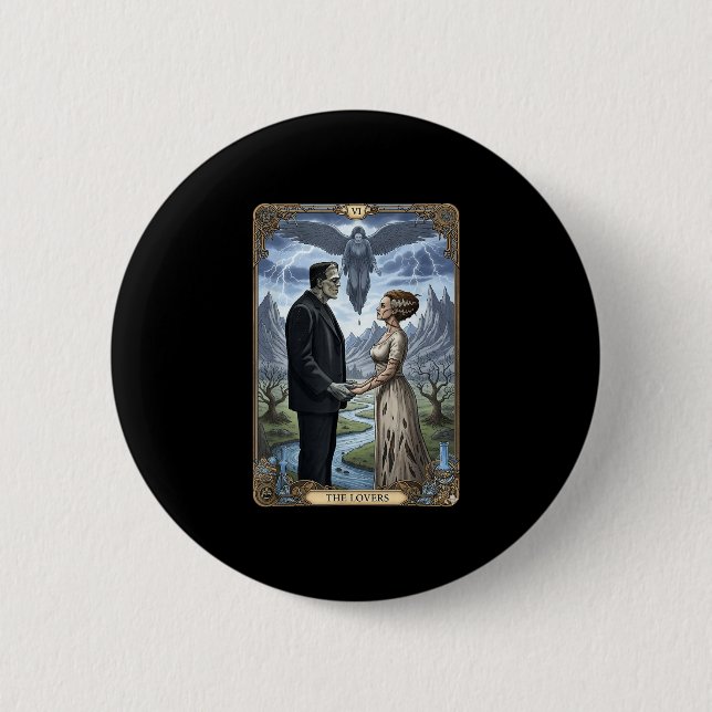 Das Monster Frankenstein und Braut Liebhaber Tarot Button (Vorderseite)