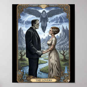 Das Monster Frankenstein und Braut Liebhaber Tarot Poster