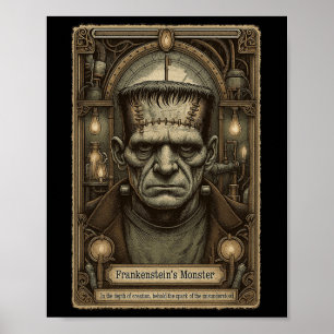 Das Monster Frankenstein-Vintage Halloween-Tarot C Poster