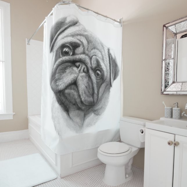 Das Mops-Portrait | NIEDLICHER MOPS Duschvorhang (Beispiel)