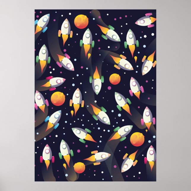 Das Muster der Retro Space Rockets. Poster (Vorne)