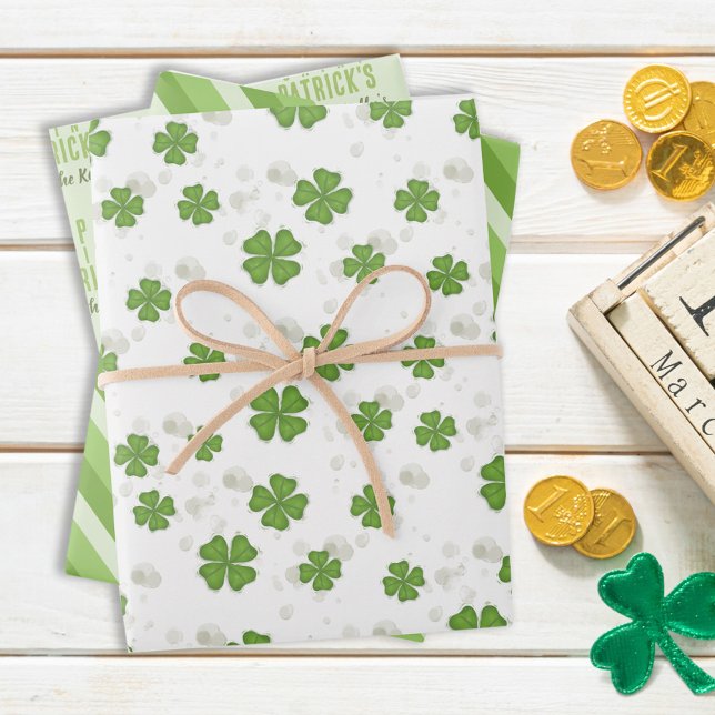 Das Muster des grünen, weißen Vier-Leaf-Musters Geschenkpapier Set (Von Creator hochgeladen)