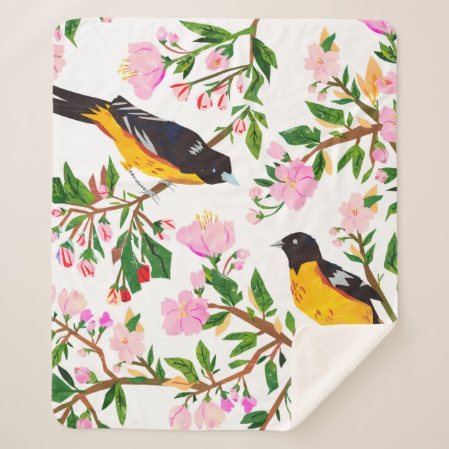 Das Muster ist bei Vögeln und Blume. Es ist wahnsi Sherpadecke (Vorderseite)