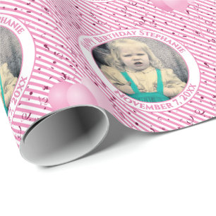 Das Muster Text.Foto Rosa/Weiß mit einfachen Strei Geschenkpapier