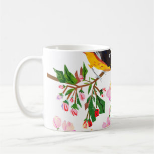 Das Muster zeigt Vögel und Blumen. Es ist erscha Kaffeetasse