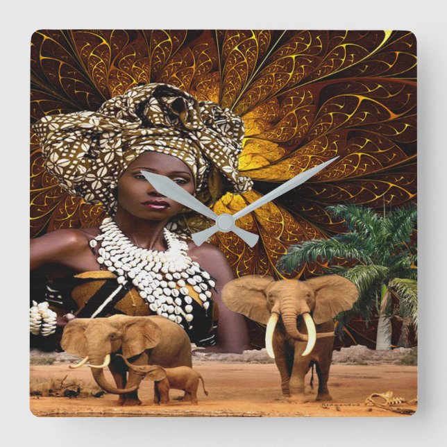 Das Mutterland Quadratische Wanduhr (Vorderseite)