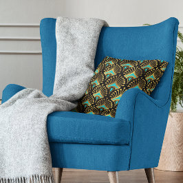 Das nahtlose Muster in Gold und Blau des Art Deco Kissen