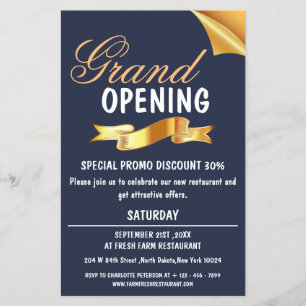 Das Navy Blue & Gold Ribbon Restaurant Grand Openi Flyer