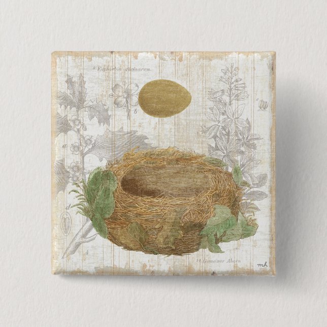 Das Nest eines Vogels mit einem Brown-Ei Button (Vorderseite)