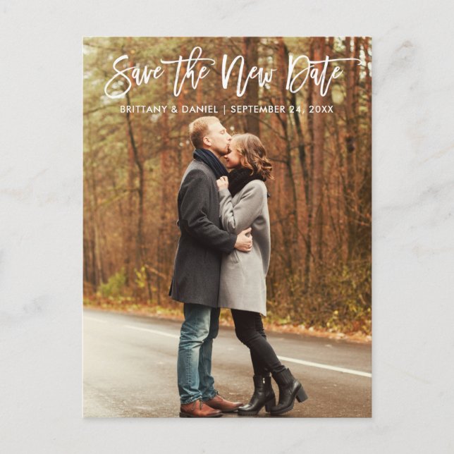 Das neue Date Modern Brush Script gerettet Postkarte (Vorderseite)