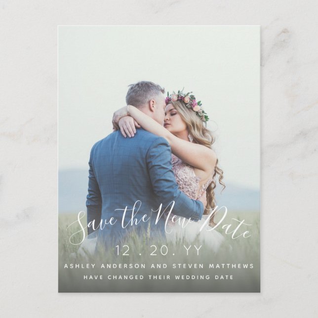 Das neue Date Wedding Script-Foto wird verschoben Postkarte (Vorderseite)