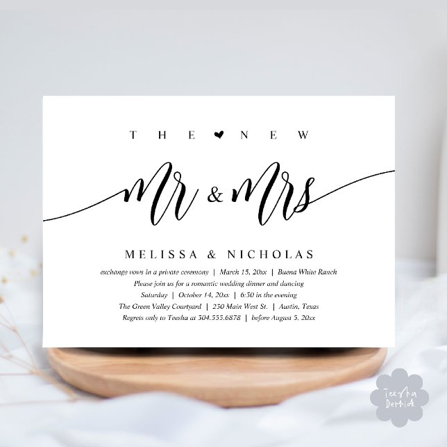 Das neue Mr. and Mrs., Modern Wedding Dinner Party Einladung (The New Mr and Mrs, Modern Romantic Wedding Dinner Party Invites Minimalist Card PDF in Black White)