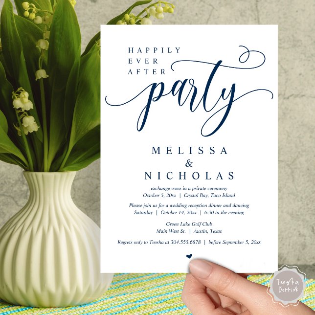 Das neue Party von Mr. und Mrs. Einladung (Happily ever after party, Wedding Elopement Dinner Dancing Invitation Card, PDF, Navy Blue)