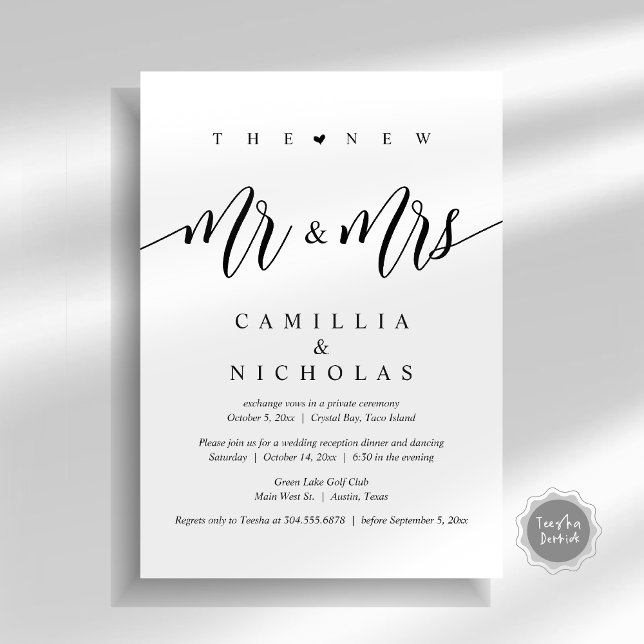 Das neue Party von Mr. und Mrs. Einladung (The New Mr and Mrs, Wedding Elopement Dinner Party Invitation Card, PDF, White Black)