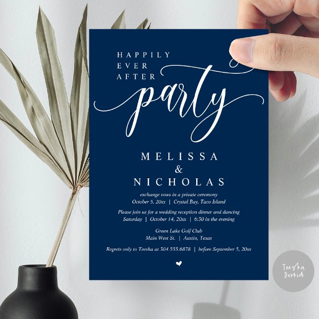 Das neue Party von Mr. und Mrs. Einladung (The New Mr and Mrs, Wedding Elopement Dinner Party Invitation Card, PDF, Navy Blue)