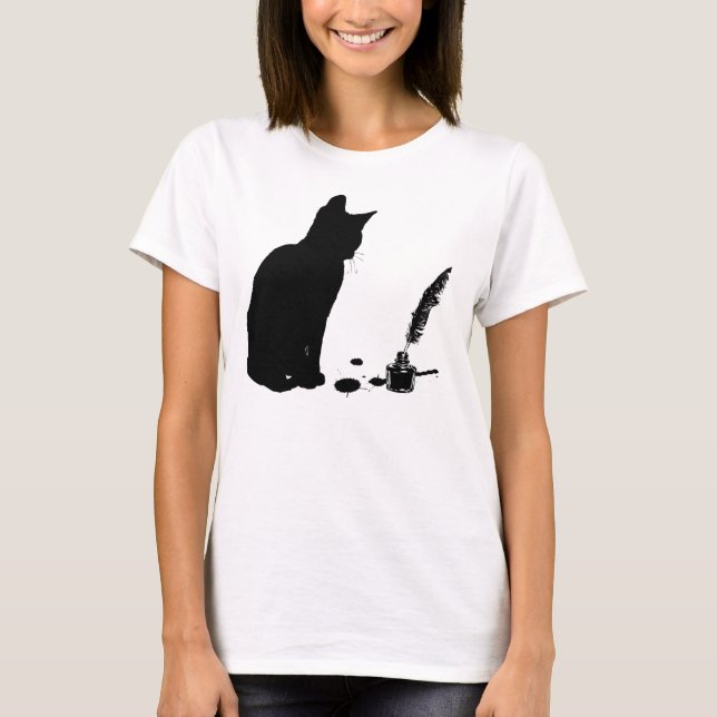 Das neugierige Kätzchen - Katzen u. Bücher T-Shirt (Vorderseite)
