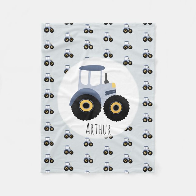 Das Niedliche blaue Traktormuster von Boy & Name C Fleecedecke (Vorderseite)