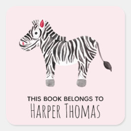 Das Niedliche Buch des Mädchens gehört Safari Zebr Quadratischer Aufkleber