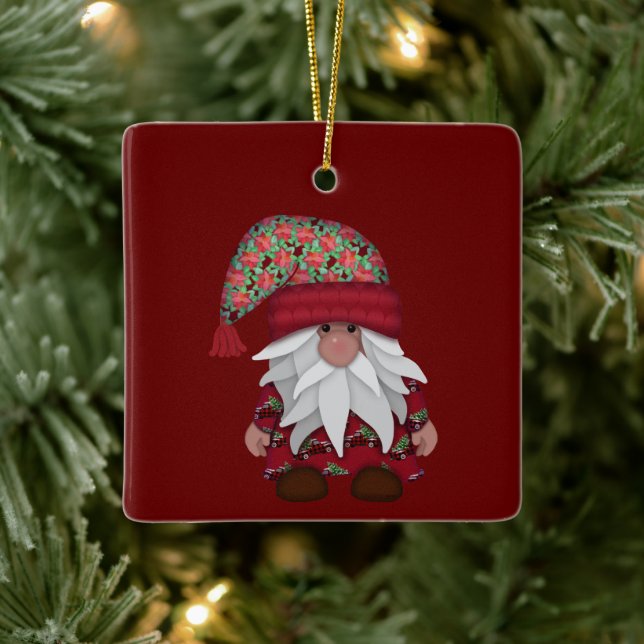 Das Niedlichste Gnome | Poinsettia Hat Christmas Keramikornament (Baum)