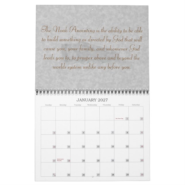Das Noah, das Kalender salbt (Jan 2027)