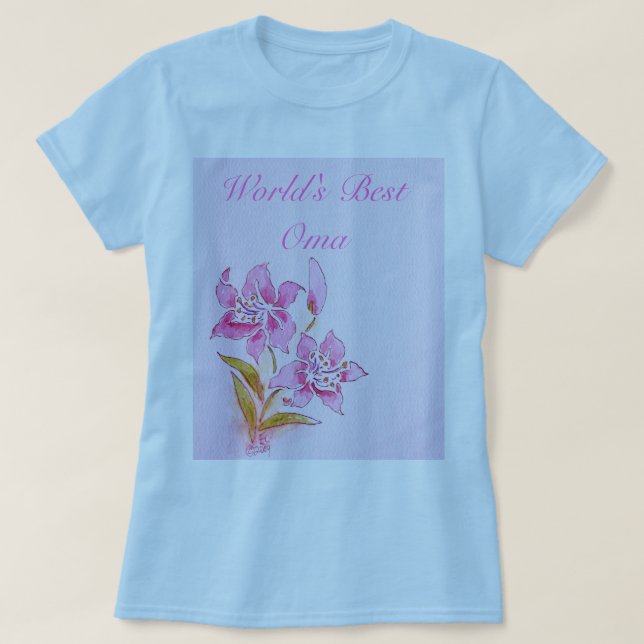 Das Oma der Welt bester rosa Lilien-T - Shirt (Design vorne)