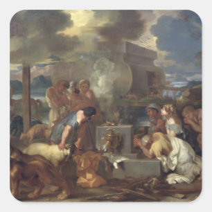 Das Opfer von Noah, c.1640 Quadratischer Aufkleber