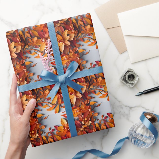 Das orange Blumenmuster-Design Geschenkpapier (Schenken)