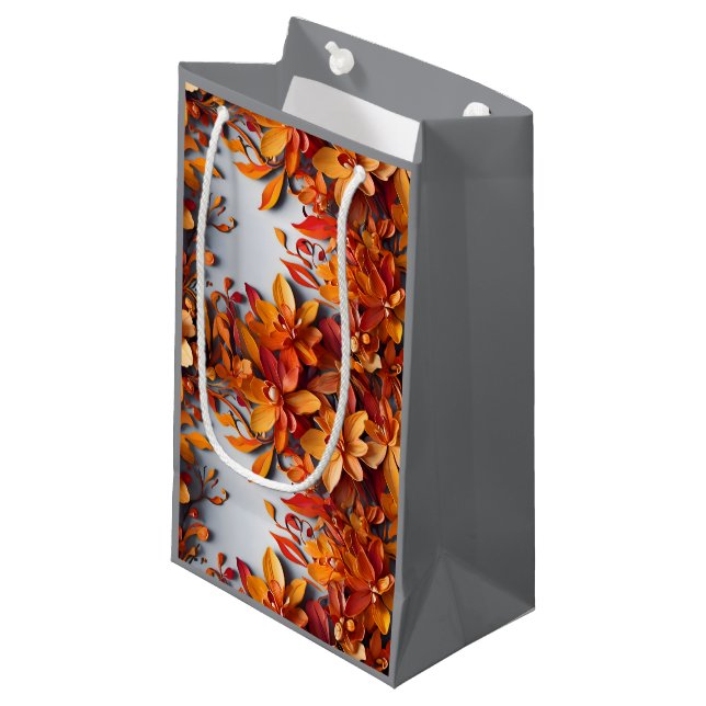 Das orange Blumenmuster-Design Kleine Geschenktüte (Vorderseite Schrägansicht)