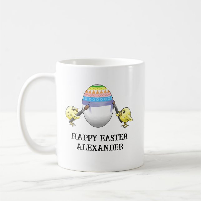 Das Osterei wird von den Hühnern bemalt Kaffeetasse (Links)