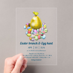 Das Osterhuhn Frühstück und Ostereiersuche Acryleinladungen