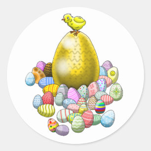 Das Osterküken und das goldene Osterei Runder Aufkleber