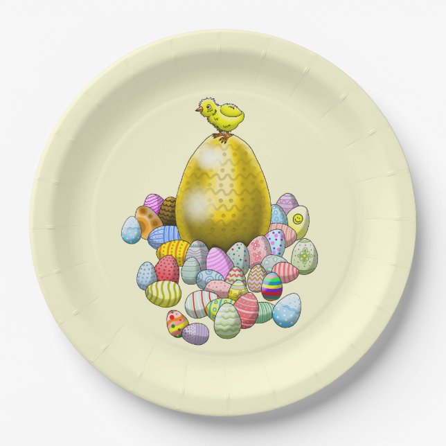 Das Osterküken und das goldene Ostereier Pappteller (Vorderseite)