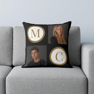 Das Paar-Foto-Monogramm Schwarz nach Maß Kissen