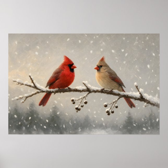 Das Paar Winterkardinalposter Poster (Vorne)