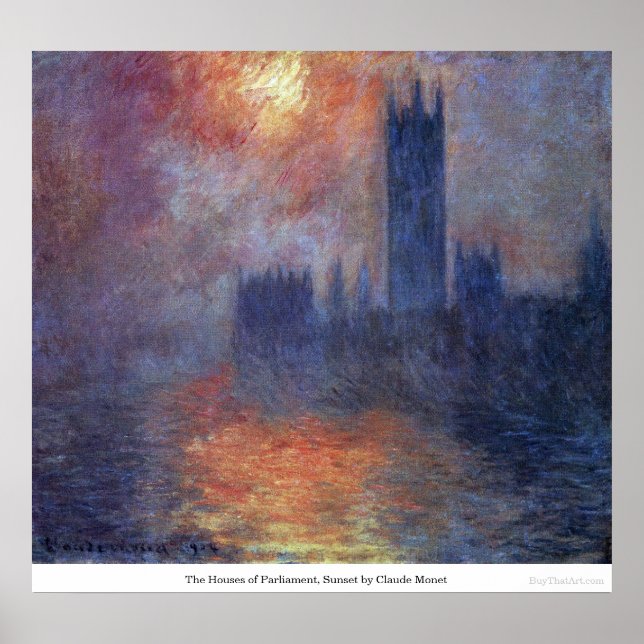 Das Parlament, Sunset von Claude Monet Poster (Vorne)